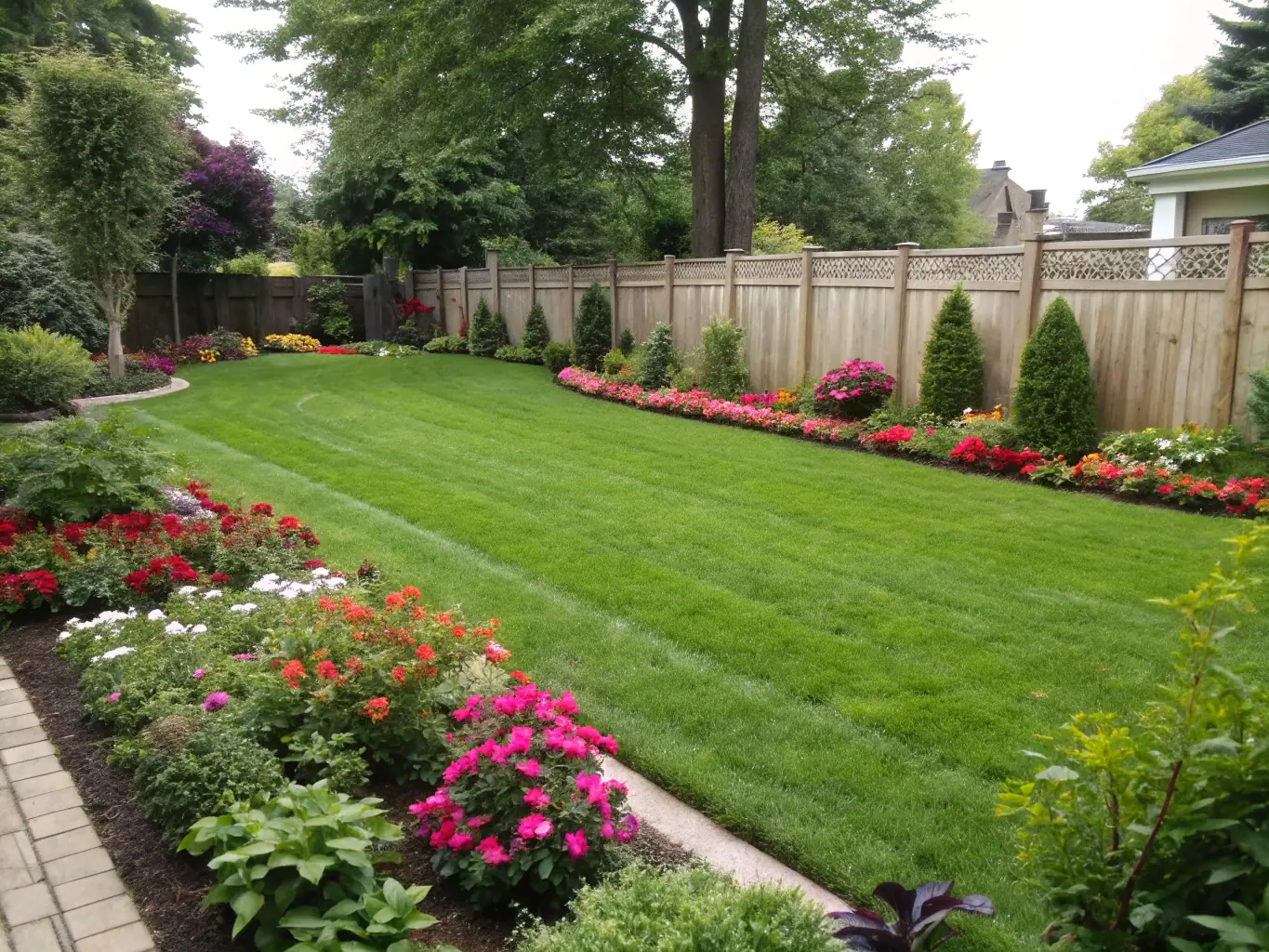 A well-maintained lawn with lush green grass, showcasing the lawn maintenance service.